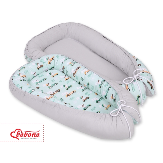 Baby nest- mint rabbits/gray