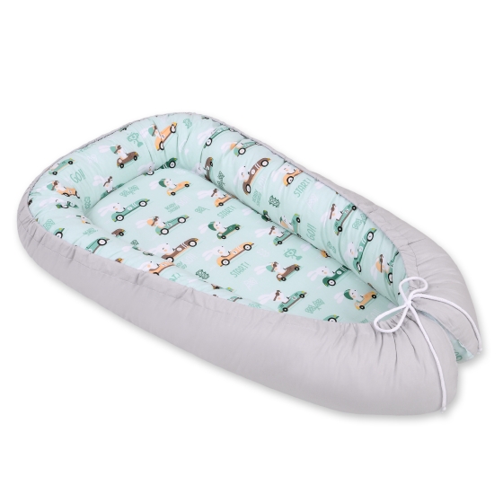 Baby nest- mint rabbits/gray
