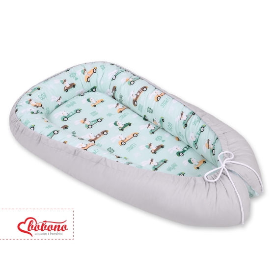 Baby nest- mint rabbits/gray