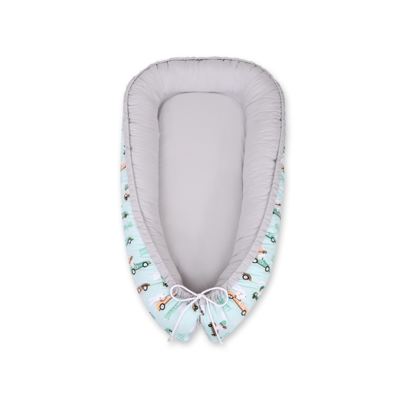 Baby nest- mint rabbits/gray