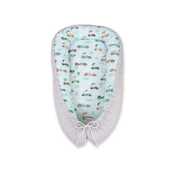 Baby nest- mint rabbits/gray