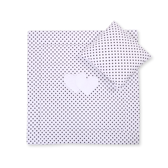 Baby pram bedding set 2pcs- Hanging Hearts black dots on white