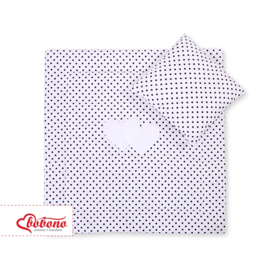 Baby pram bedding set 2pcs- Hanging Hearts black dots on white