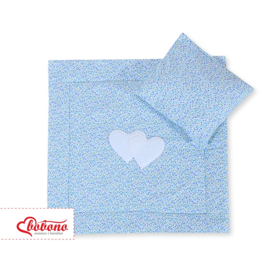 Baby pram bedding set 2pcs- Hanging hearts blue flowers