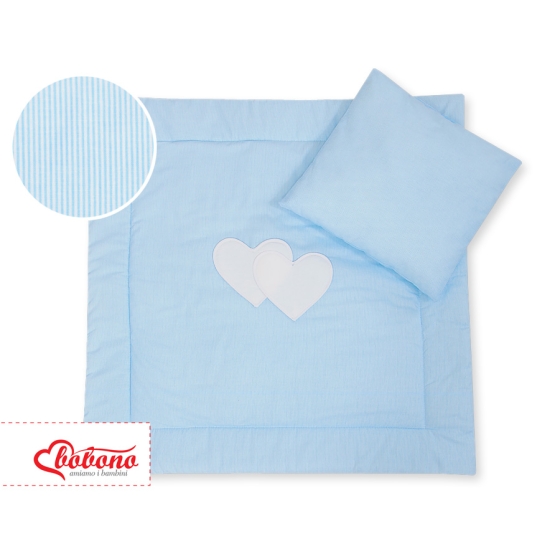 Baby pram bedding set 2pcs- Hanging hearts blue stripes