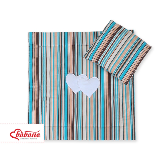 Baby pram bedding set 2pcs- Hanging hearts brown stripes
