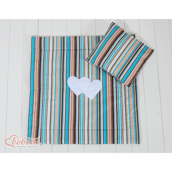 Baby pram bedding set 2pcs- Hanging hearts brown stripes
