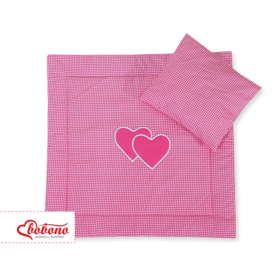 Baby pram bedding set 2pcs- Hanging hearts dark pink checkered