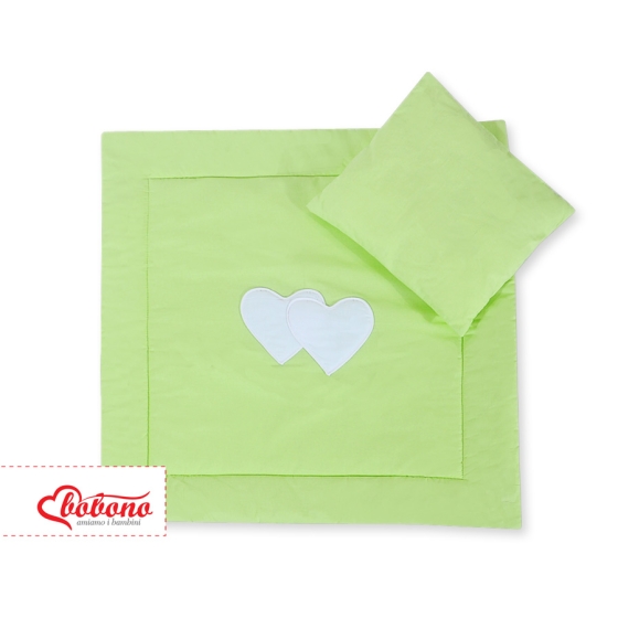Baby pram bedding set 2pcs- Hanging hearts green