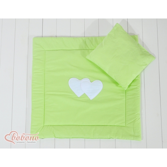 Baby pram bedding set 2pcs- Hanging hearts green