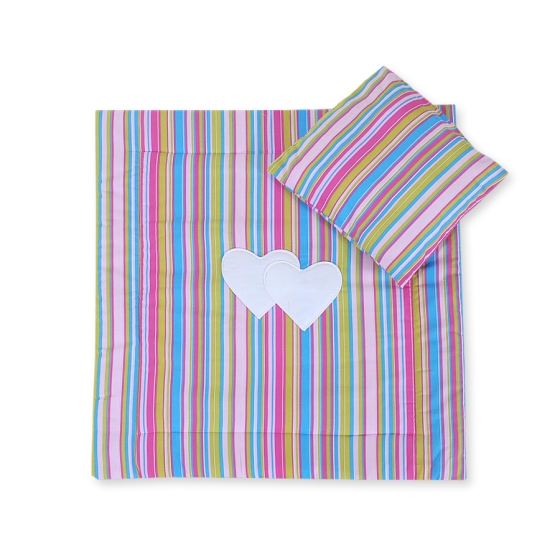 Baby pram bedding set 2pcs- Hanging hearts lilac stripes