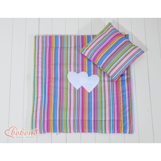 Baby pram bedding set 2pcs- Hanging hearts lilac stripes