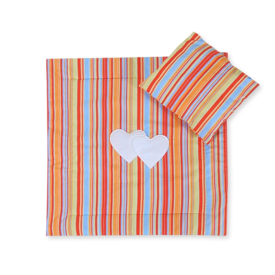 Baby pram bedding set 2pcs- Hanging hearts orange stripes