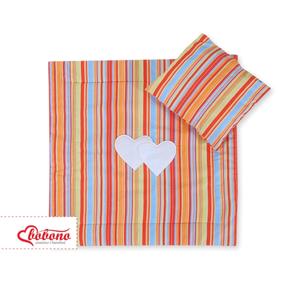 Baby pram bedding set 2pcs- Hanging hearts orange stripes