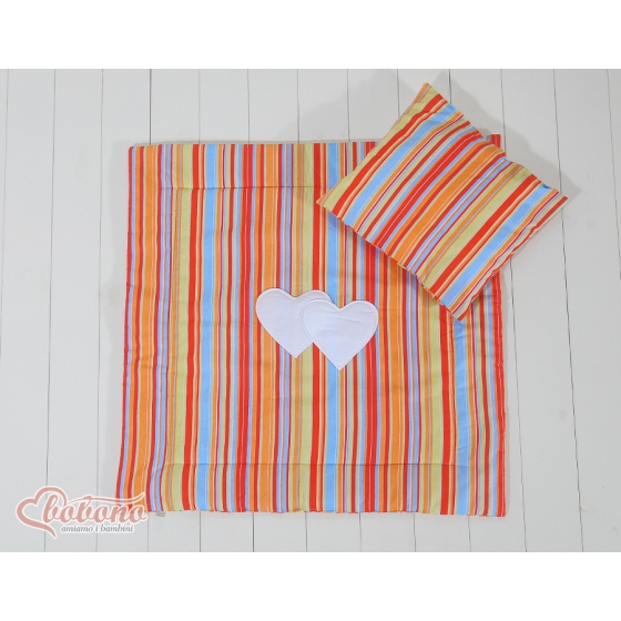 Baby pram bedding set 2pcs- Hanging hearts orange stripes