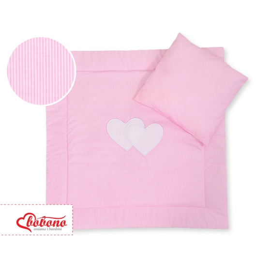 Baby pram bedding set 2pcs- Hanging hearts pink stripes
