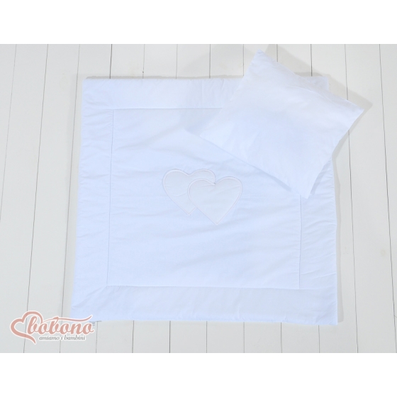 Baby pram bedding set 2pcs- Hanging hearts white