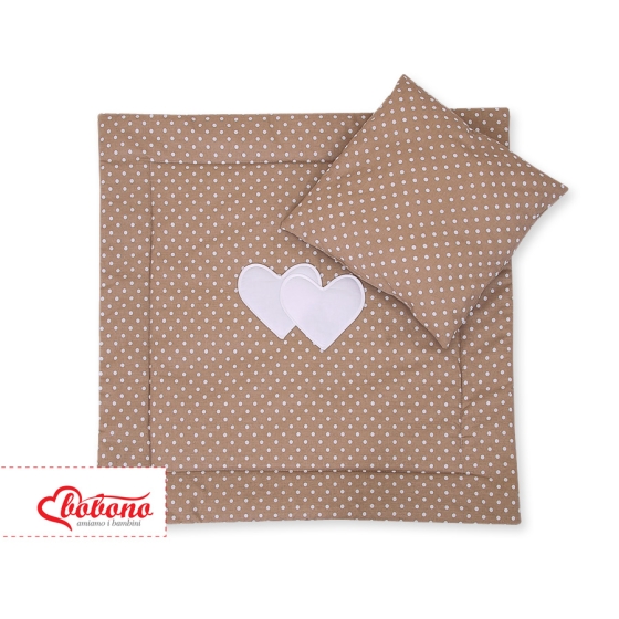 Baby pram bedding set 2pcs- Hanging hearts white dost on brown