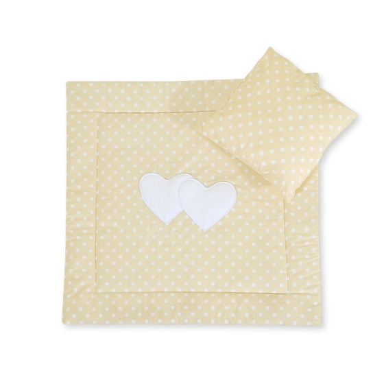 Baby pram bedding set 2pcs- Hanging hearts white dots on beige