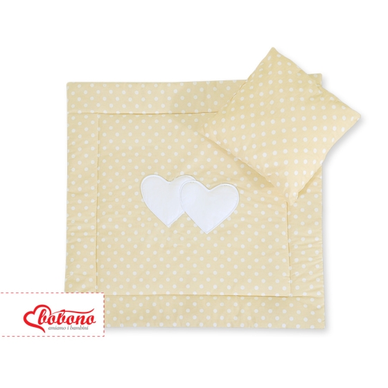 Baby pram bedding set 2pcs- Hanging hearts white dots on beige