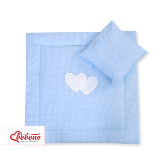 Baby pram bedding set 2pcs- Hanging hearts white dots on blue