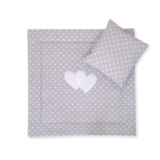 Baby pram bedding set 2pcs- Hanging hearts white dots on Gray