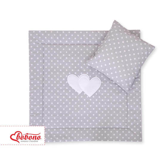 Baby pram bedding set 2pcs- Hanging hearts white dots on Gray