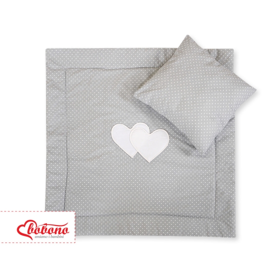 Baby pram bedding set 2pcs- Hanging Hearts white polka dots on Gray