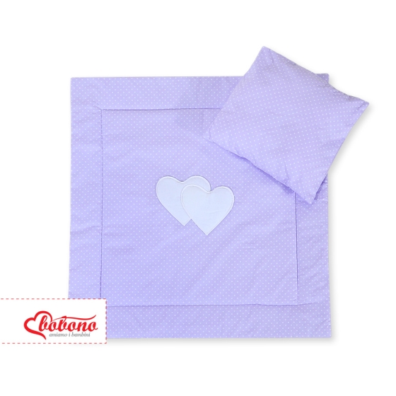Baby pram bedding set 2pcs- Hanging hearts white polka dots on lilac
