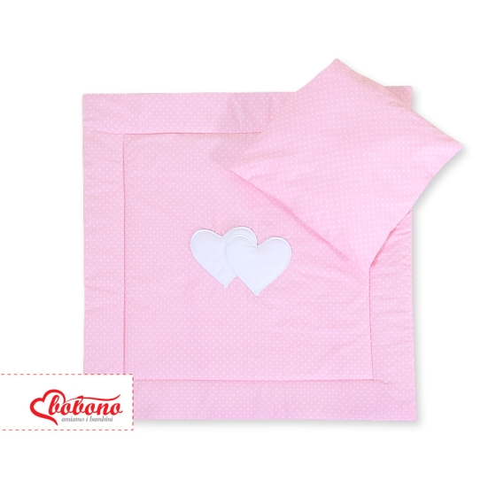 Baby pram bedding set 2pcs- Hanging hearts white polka dots on pink