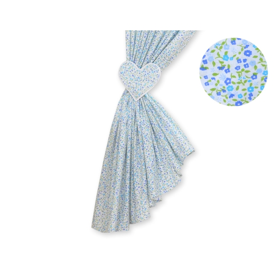 Baby Room Curtains- Hanging Hearts blue flowers
