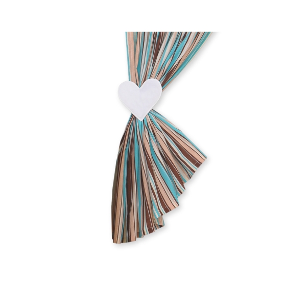 Baby Room Curtains- Hanging Hearts brown stripes