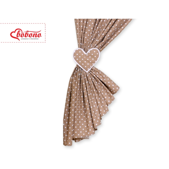 Baby Room Curtains- Hanging Hearts white dots on brown