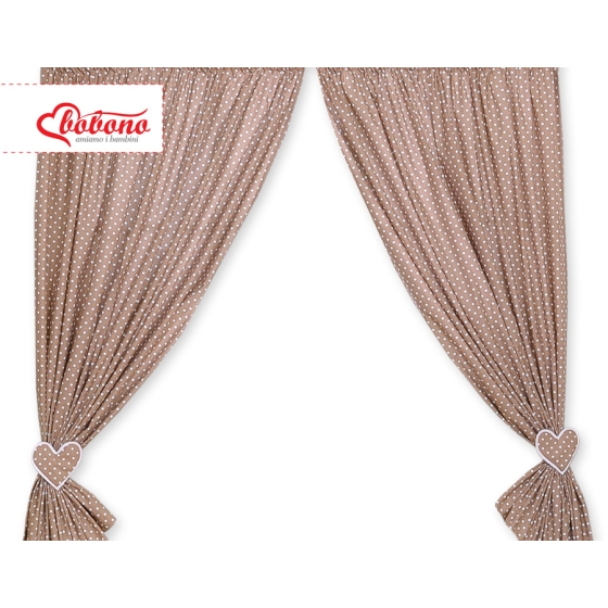 Baby Room Curtains- Hanging Hearts white dots on brown