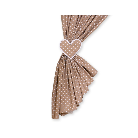 Baby Room Curtains- Hanging Hearts white dots on brown