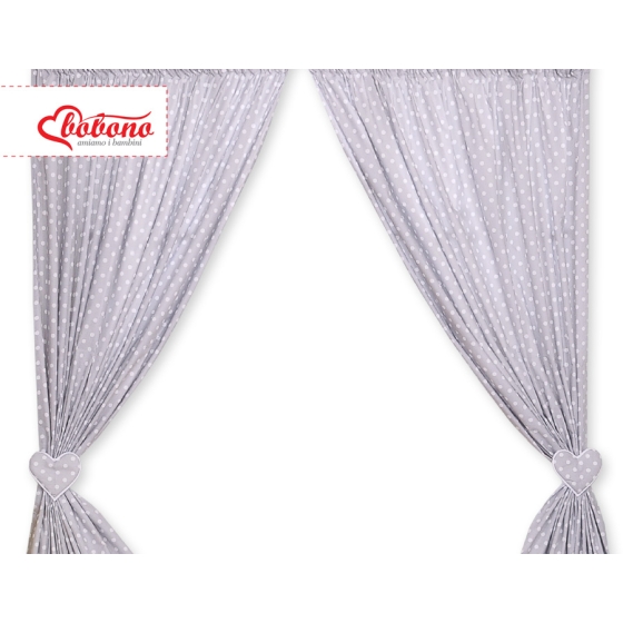 Baby Room Curtains- Hanging Hearts white dots on Gray