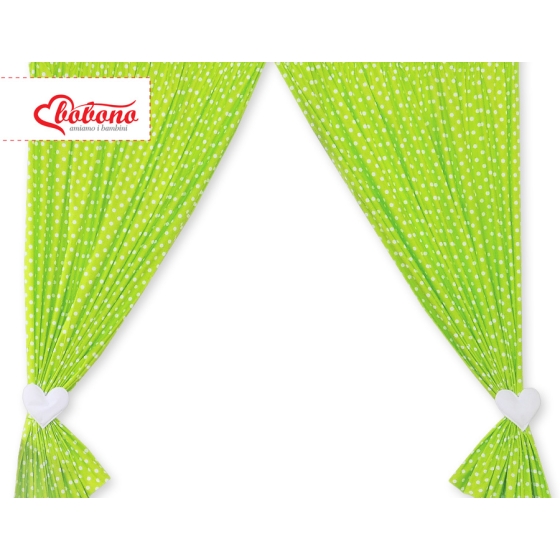 Baby Room Curtains- Hanging Hearts white dots on green