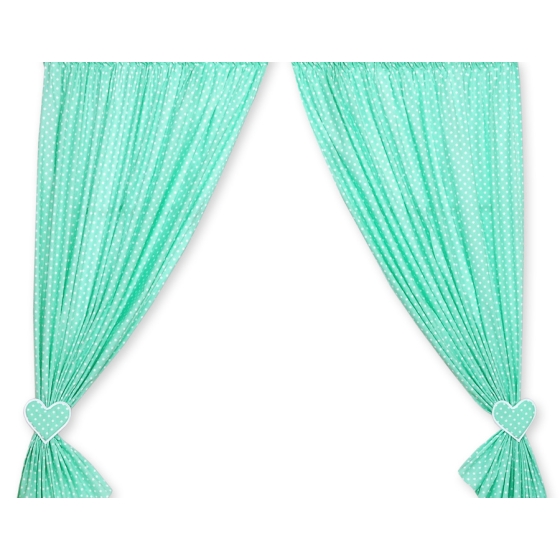 Baby Room Curtains- Hanging Hearts white dots on mint