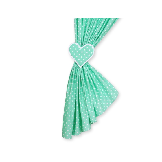 Baby Room Curtains- Hanging Hearts white dots on mint