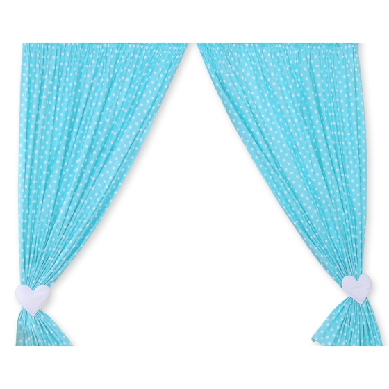Baby Room Curtains- Hanging Hearts white dots on turquoise