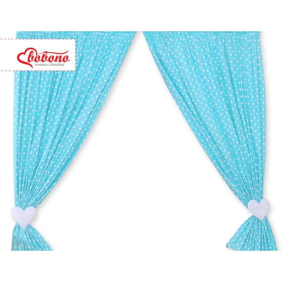 Baby Room Curtains- Hanging Hearts white dots on turquoise