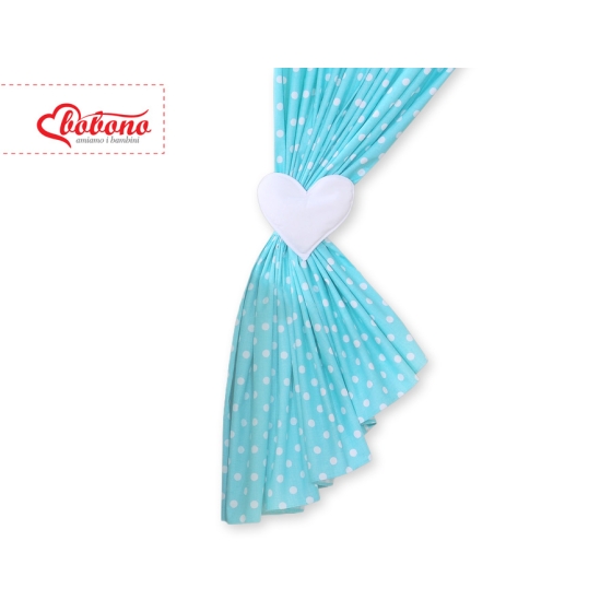 Baby Room Curtains- Hanging Hearts white dots on turquoise