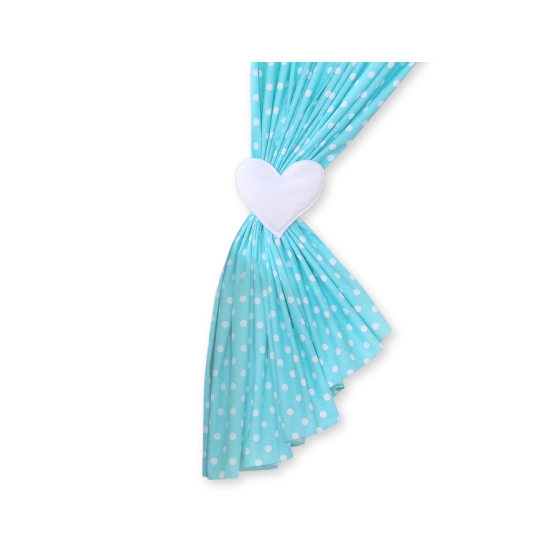 Baby Room Curtains- Hanging Hearts white dots on turquoise
