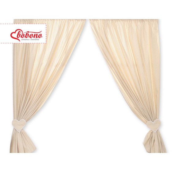 Baby Room Curtains- Hanging Hearts white polka dots on beige