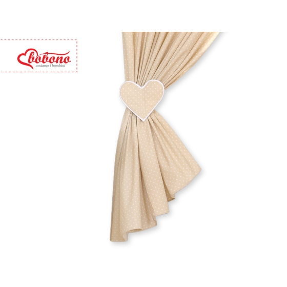 Baby Room Curtains- Hanging Hearts white polka dots on beige
