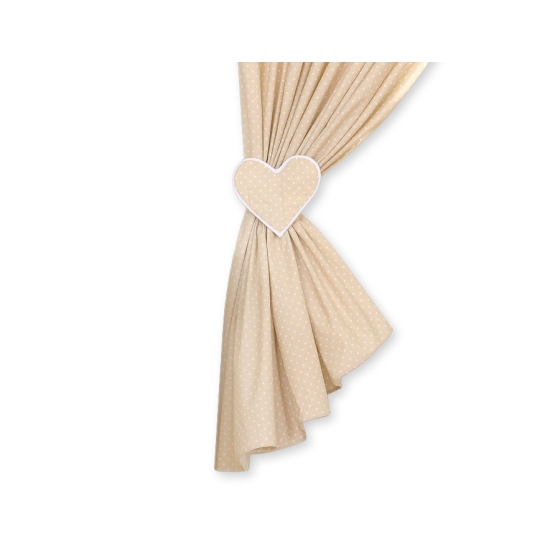 Baby Room Curtains- Hanging Hearts white polka dots on beige
