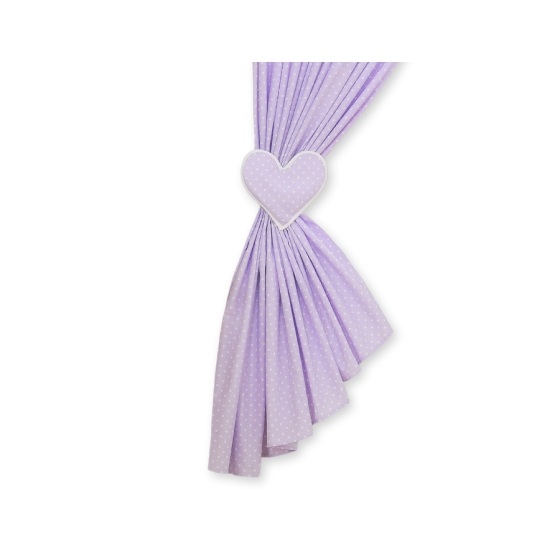 Baby Room Curtains- Hanging Hearts white polka dots on lilac