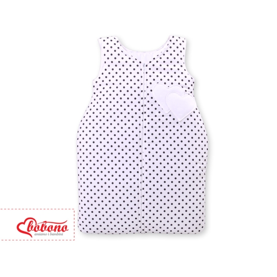 Baby Sleeping Bag- Hanging hearts black dots on white