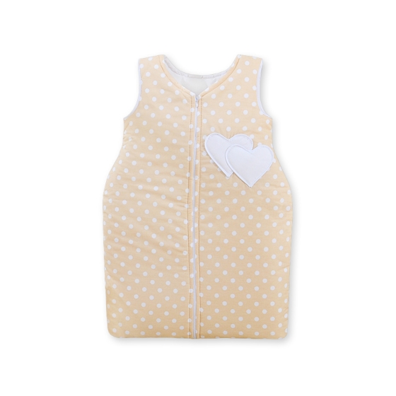 Baby Sleeping Bag- Hanging hearts white dots on beige