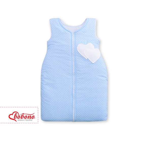 Baby Sleeping Bag- Hanging hearts white dots on blue